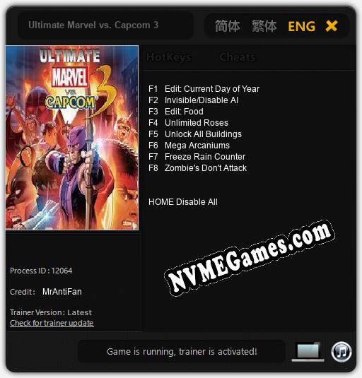 Treinador liberado para Ultimate Marvel vs. Capcom 3 [v1.0.5]