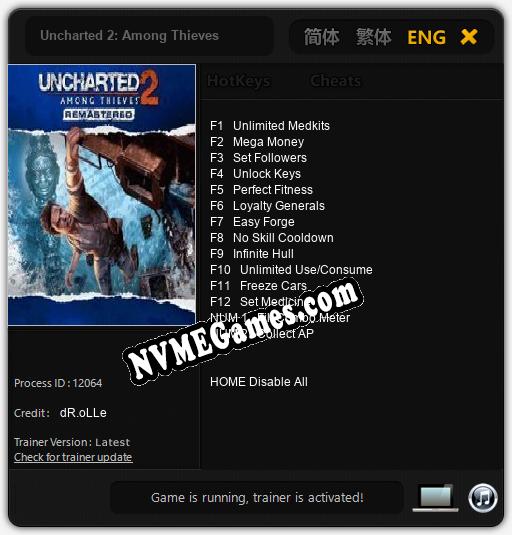 Uncharted 2: Among Thieves: Cheats, Trainer +14 [dR.oLLe]