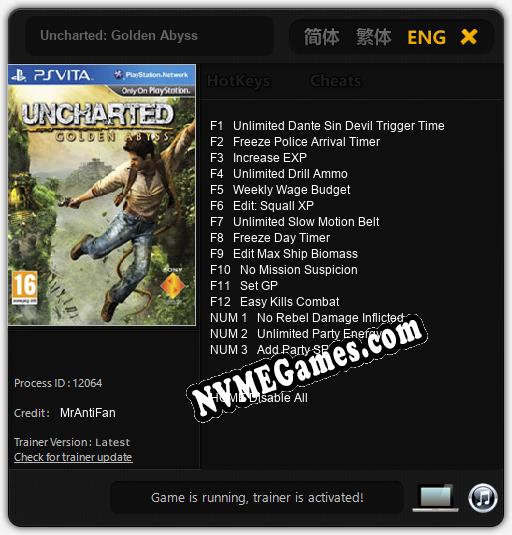 Uncharted: Golden Abyss: Cheats, Trainer +15 [MrAntiFan]