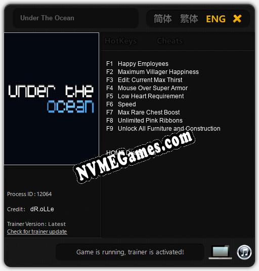 Treinador liberado para Under The Ocean [v1.0.7]