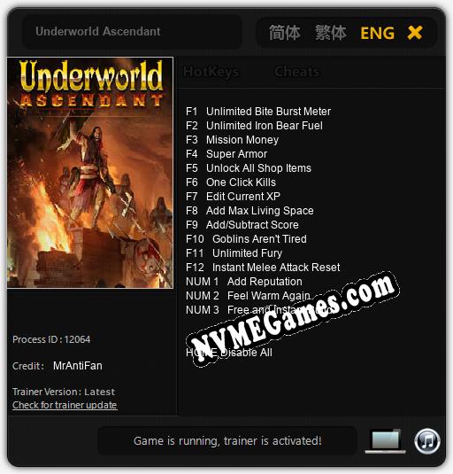 Underworld Ascendant: Treinador (V1.0.54)