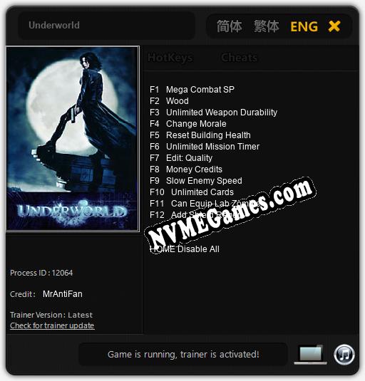 Underworld: Cheats, Trainer +12 [MrAntiFan]