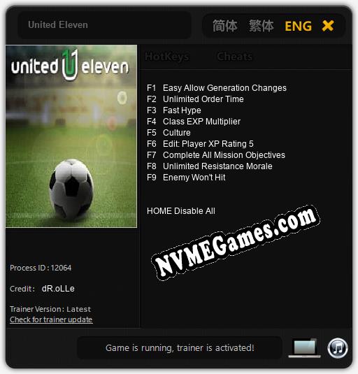 Treinador liberado para United Eleven [v1.0.9]