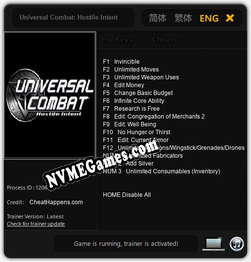 Treinador liberado para Universal Combat: Hostile Intent [v1.0.4]