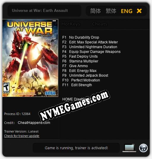 Treinador liberado para Universe at War: Earth Assault [v1.0.7]