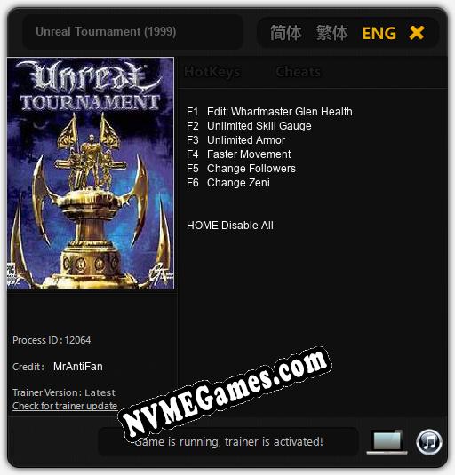 Unreal Tournament (1999): Treinador (V1.0.11)