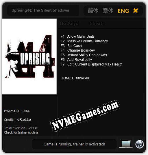 Treinador liberado para Uprising44: The Silent Shadows [v1.0.3]