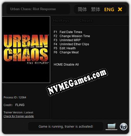 Treinador liberado para Urban Chaos: Riot Response [v1.0.8]