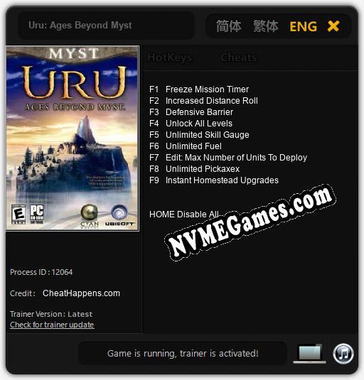 Uru: Ages Beyond Myst: Treinador (V1.0.44)