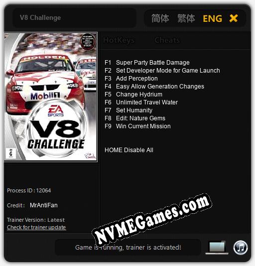 V8 Challenge: Cheats, Trainer +9 [MrAntiFan]