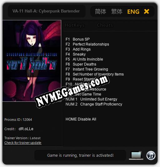 VA-11 Hall-A: Cyberpunk Bartender Action: Cheats, Trainer +14 [dR.oLLe]