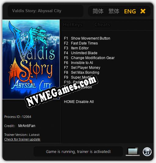 Treinador liberado para Valdis Story: Abyssal City [v1.0.9]