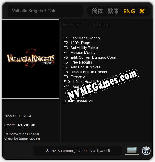 Valhalla Knights 3 Gold: Treinador (V1.0.50)