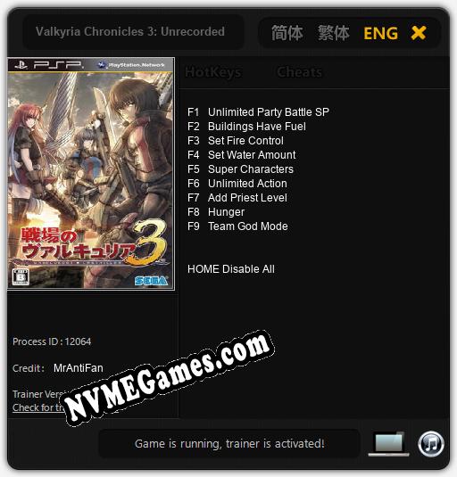 Valkyria Chronicles 3: Unrecorded Chronicles: Treinador (V1.0.55)