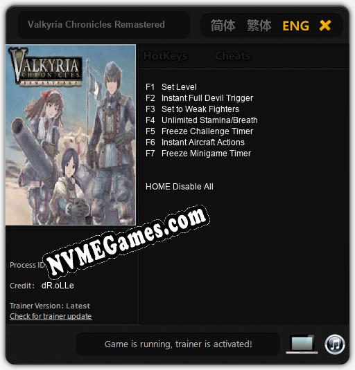 Valkyria Chronicles Remastered: Cheats, Trainer +7 [dR.oLLe]