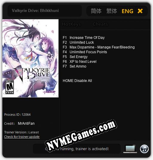 Treinador liberado para Valkyrie Drive: Bhikkhuni [v1.0.4]