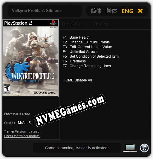 Treinador liberado para Valkyrie Profile 2: Silmeria [v1.0.2]