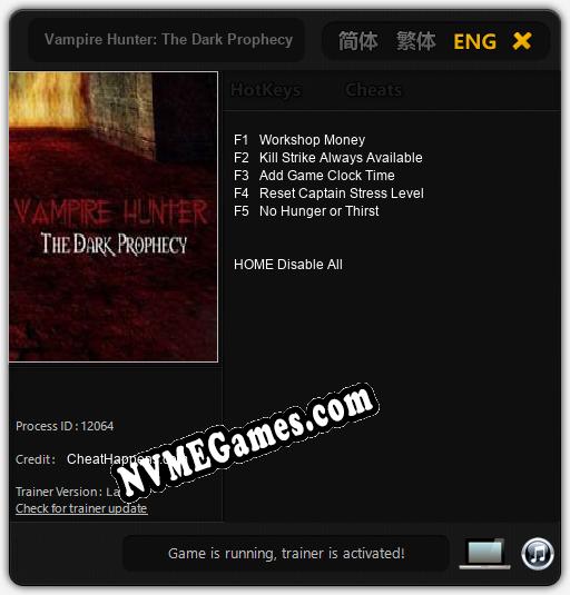 Vampire Hunter: The Dark Prophecy: Cheats, Trainer +5 [CheatHappens.com]