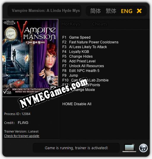 Treinador liberado para Vampire Mansion: A Linda Hyde Mystery [v1.0.9]