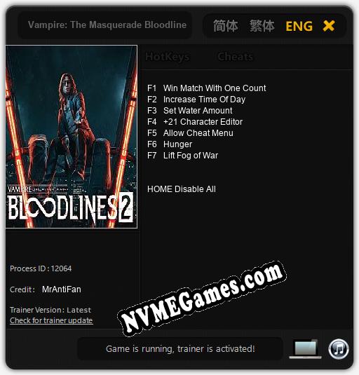 Vampire: The Masquerade Bloodlines 2: Treinador (V1.0.78)