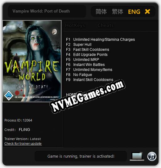 Vampire World: Port of Death: Treinador (V1.0.11)