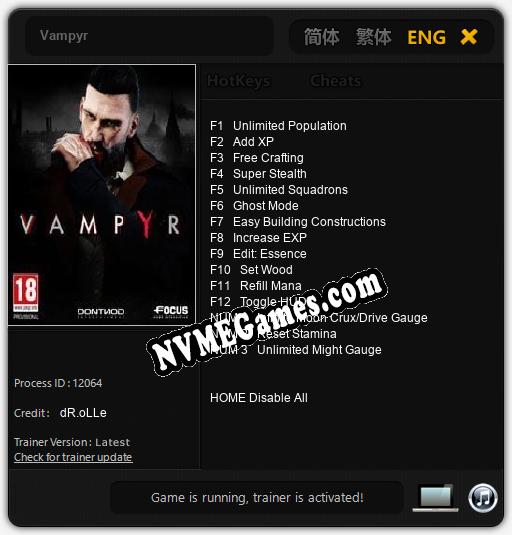 Vampyr: Cheats, Trainer +15 [dR.oLLe]