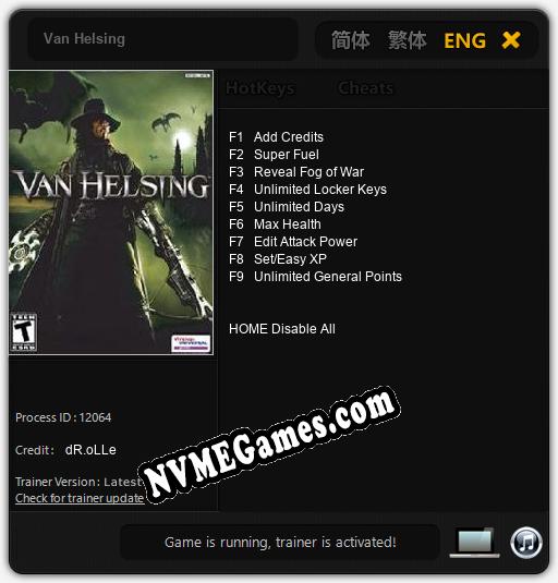 Treinador liberado para Van Helsing [v1.0.9]