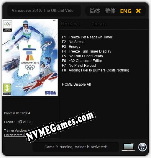 Vancouver 2010: The Official Video Game of the Olympic Winter Games: Cheats, Trainer +8 [dR.oLLe]