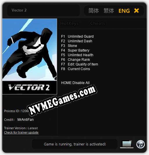 Treinador liberado para Vector 2 [v1.0.8]