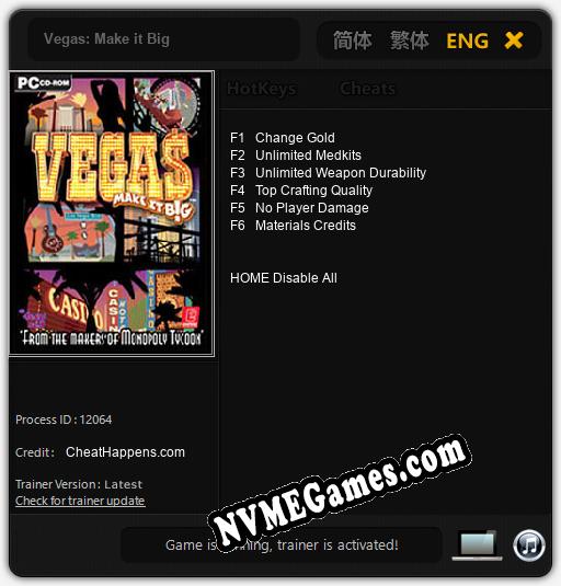 Treinador liberado para Vegas: Make it Big [v1.0.2]