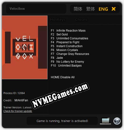 Velocibox: Cheats, Trainer +10 [MrAntiFan]