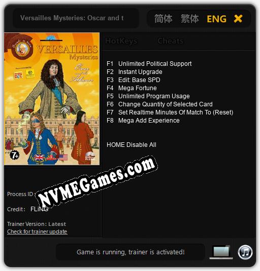 Versailles Mysteries: Oscar and the Athanor: Cheats, Trainer +8 [FLiNG]