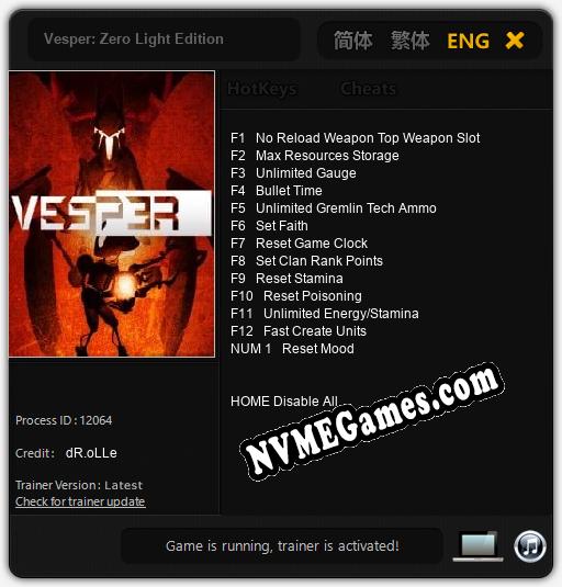 Vesper: Zero Light Edition: Cheats, Trainer +13 [dR.oLLe]