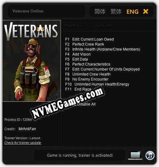 Veterans Online: Treinador (V1.0.11)