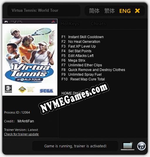 Treinador liberado para Virtua Tennis: World Tour [v1.0.3]