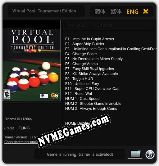 Virtual Pool: Tournament Edition: Trainer +15 [v1.3]