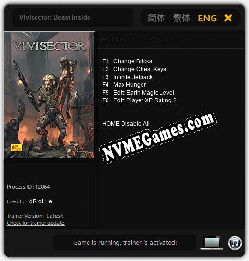 Vivisector: Beast Inside: Trainer +6 [v1.2]