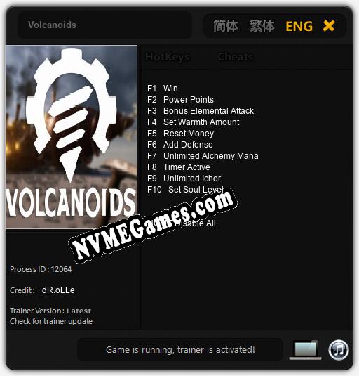 Treinador liberado para Volcanoids [v1.0.6]