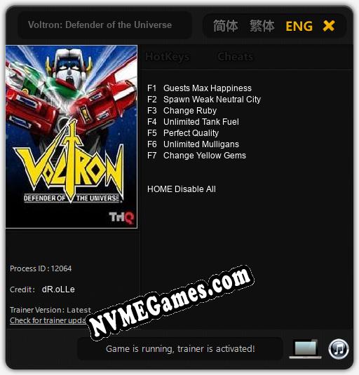 Treinador liberado para Voltron: Defender of the Universe [v1.0.1]