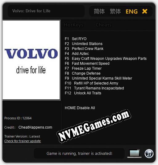 Volvo: Drive for Life: Trainer +12 [v1.6]