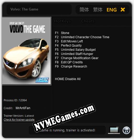 Treinador liberado para Volvo: The Game [v1.0.1]