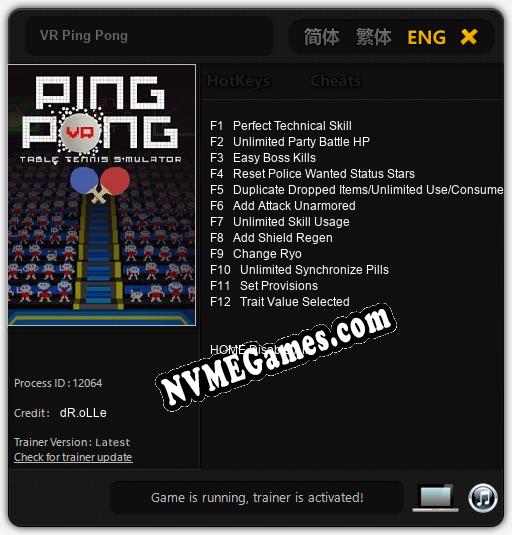 VR Ping Pong: Cheats, Trainer +12 [dR.oLLe]