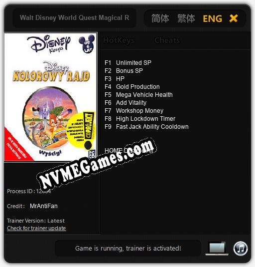 Walt Disney World Quest Magical Racing Tour: Cheats, Trainer +9 [MrAntiFan]