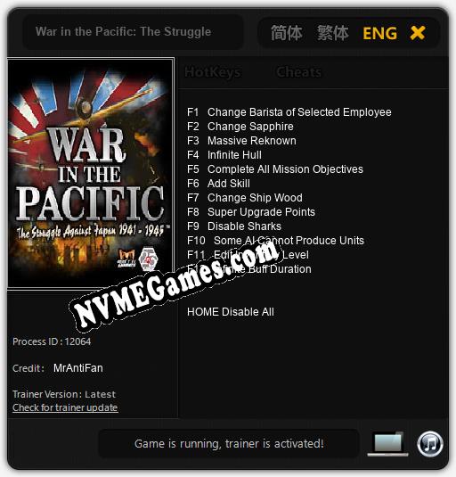 War in the Pacific: The Struggle Against Japan 1941-1945: Cheats, Trainer +12 [MrAntiFan]