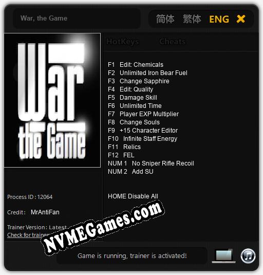 War, the Game: Trainer +14 [v1.8]