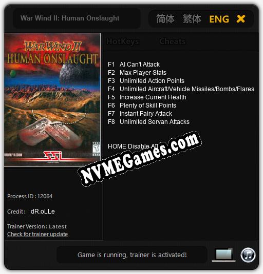 War Wind II: Human Onslaught: Cheats, Trainer +8 [dR.oLLe]