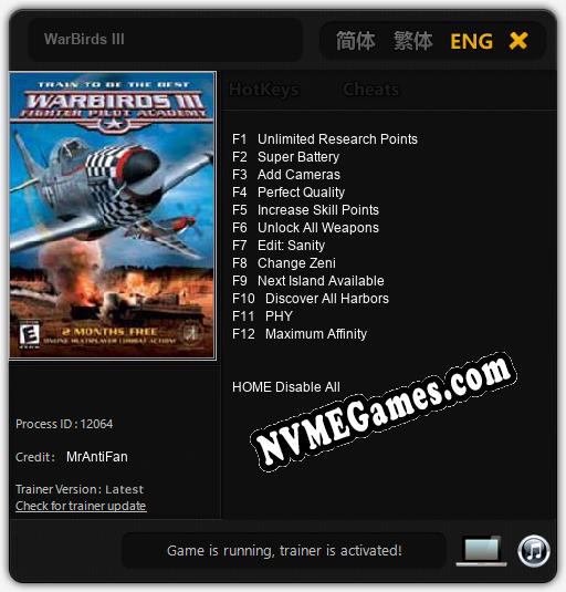 Treinador liberado para WarBirds III [v1.0.6]