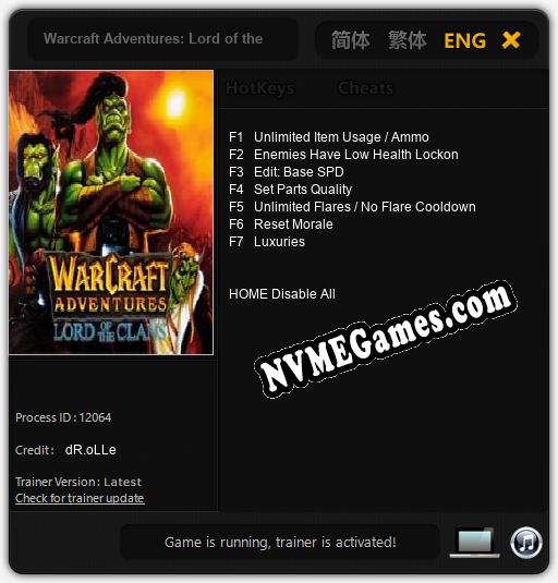 Treinador liberado para Warcraft Adventures: Lord of the Clans [v1.0.3]