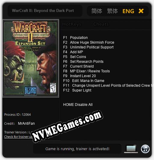 WarCraft II: Beyond the Dark Portal: Treinador (V1.0.54)