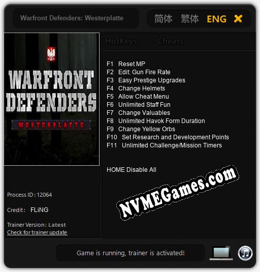 Treinador liberado para Warfront Defenders: Westerplatte [v1.0.3]